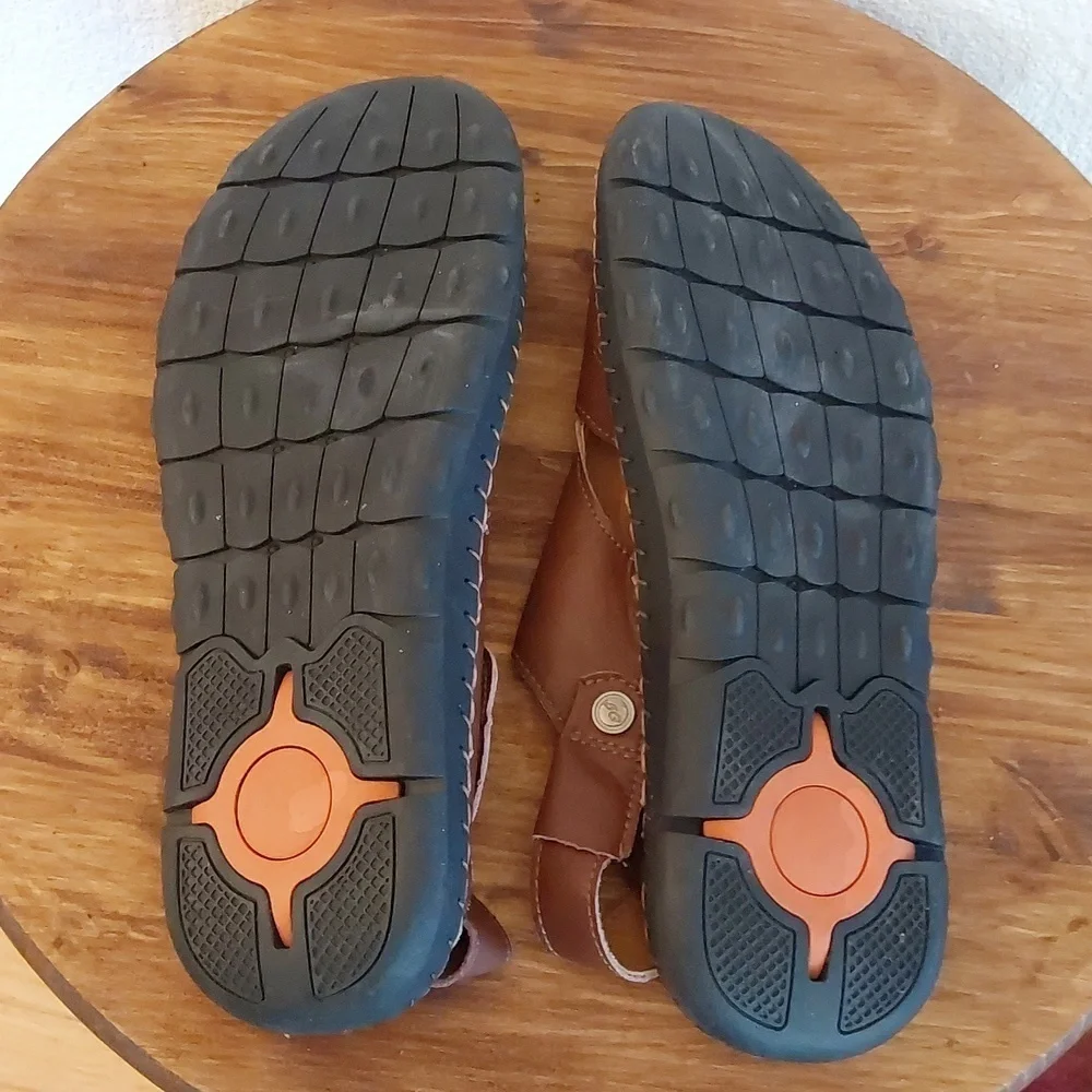Men's Brown Leather Fisherman Sandal Shoes Adjustable Easy On /Off Sz.13